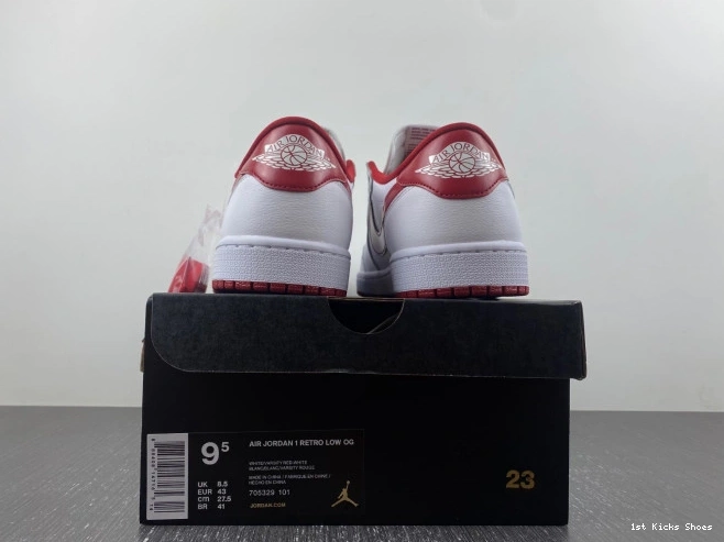 1st Kicks Shoes Jordan Low Retro White 705329-101 1 Red Varsity 0720